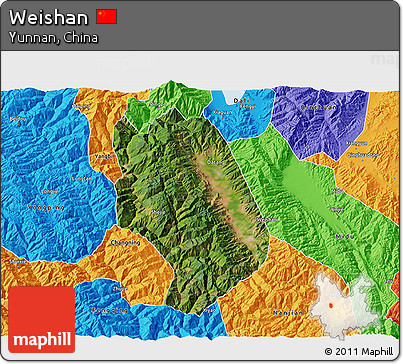 Satellite 3D Map of Weishan, political outside