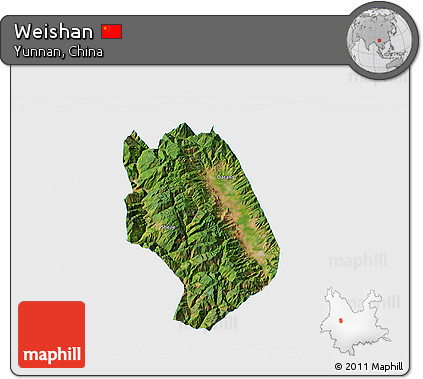 Satellite 3D Map of Weishan, single color outside