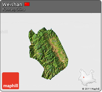 Satellite 3D Map of Weishan, single color outside