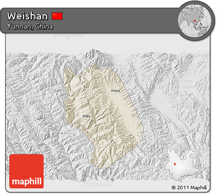 Shaded Relief 3D Map of Weishan, lighten, desaturated