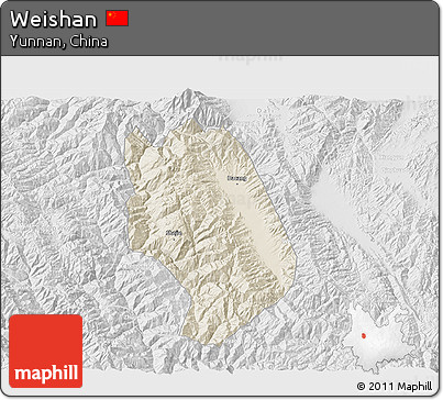 Shaded Relief 3D Map of Weishan, lighten, desaturated