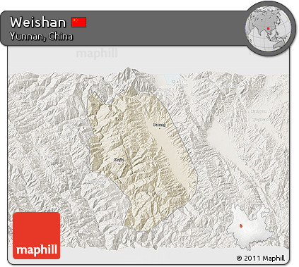 Shaded Relief 3D Map of Weishan, lighten