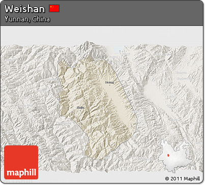 Shaded Relief 3D Map of Weishan, lighten