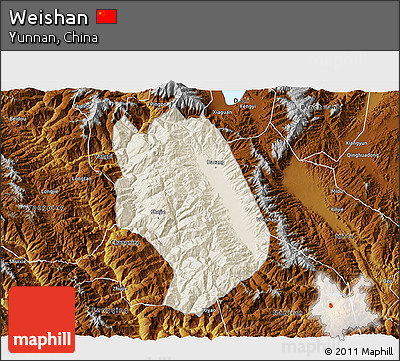 Shaded Relief 3D Map of Weishan, physical outside