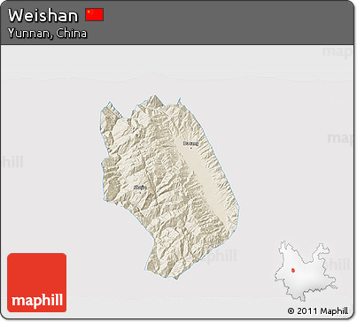 Shaded Relief 3D Map of Weishan, single color outside