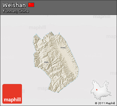 Shaded Relief 3D Map of Weishan, single color outside