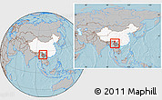 Gray Location Map of Weishan, highlighted country, highlighted parent region, within the entire country, hill shading
