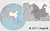 Gray Location Map of Weishan, highlighted country, highlighted parent region, hill shading