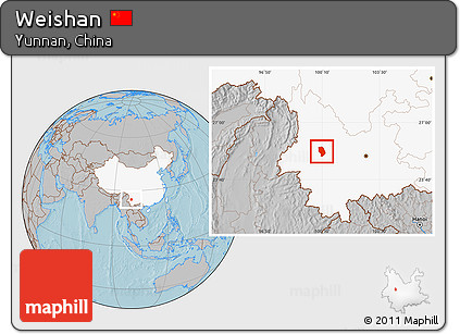 Gray Location Map of Weishan, highlighted country, hill shading