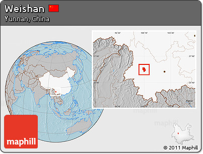 Gray Location Map of Weishan, highlighted country, hill shading