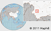 Gray Location Map of Weishan, highlighted country, hill shading