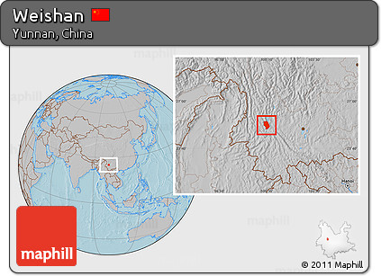 Gray Location Map of Weishan, hill shading