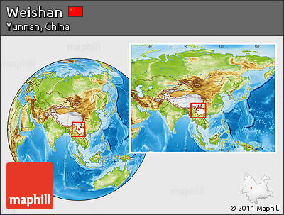 Physical Location Map of Weishan, highlighted parent region, within the entire country