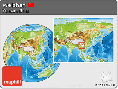Physical Location Map of Weishan, highlighted parent region, within the entire country