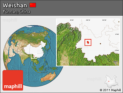 Satellite Location Map of Weishan, highlighted country