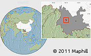Savanna Style Location Map of Weishan, highlighted country, highlighted parent region, hill shading