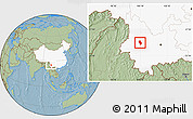 Savanna Style Location Map of Weishan, highlighted country, hill shading