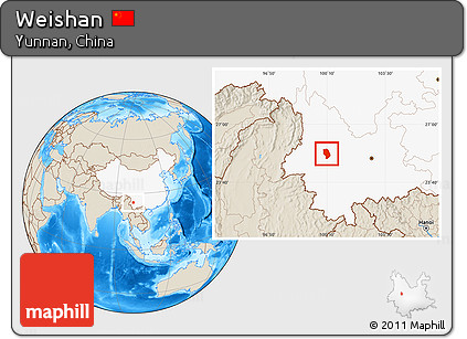 Shaded Relief Location Map of Weishan, highlighted country