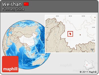 Shaded Relief Location Map of Weishan, highlighted country