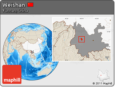 Shaded Relief Location Map of Weishan, highlighted country, highlighted parent region