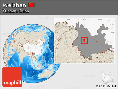 Shaded Relief Location Map of Weishan, highlighted country, highlighted parent region