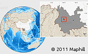 Shaded Relief Location Map of Weishan, highlighted country, highlighted parent region