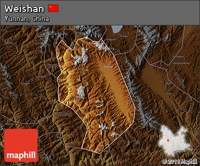 Physical Map of Weishan, darken