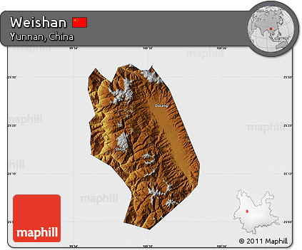 Physical Map of Weishan, single color outside