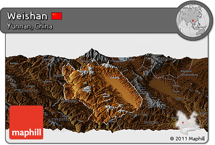 Physical Panoramic Map of Weishan, darken
