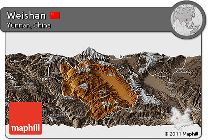 Physical Panoramic Map of Weishan, semi-desaturated