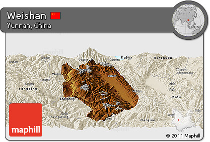 Physical Panoramic Map of Weishan, shaded relief outside