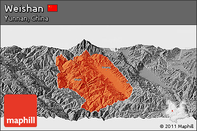 Political Panoramic Map of Weishan, desaturated