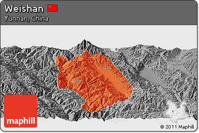 Political Panoramic Map of Weishan, desaturated