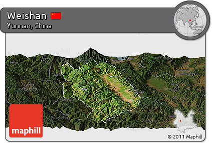 Satellite Panoramic Map of Weishan, darken