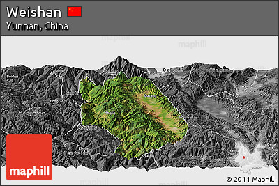 Satellite Panoramic Map of Weishan, desaturated