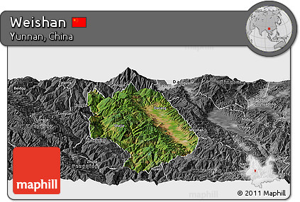 Satellite Panoramic Map of Weishan, desaturated