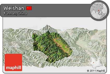 Satellite Panoramic Map of Weishan, lighten