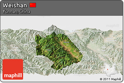 Satellite Panoramic Map of Weishan, lighten