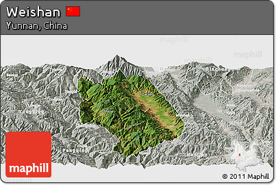 Satellite Panoramic Map of Weishan, lighten, semi-desaturated