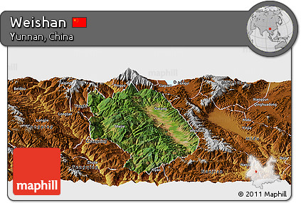 Satellite Panoramic Map of Weishan, physical outside