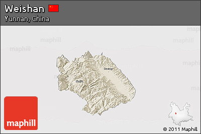 Shaded Relief Panoramic Map of Weishan, cropped outside