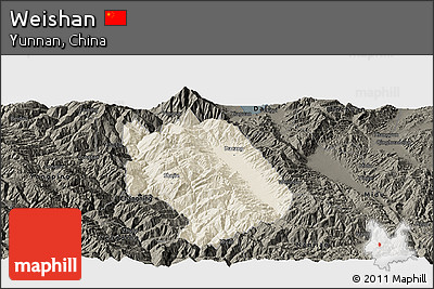 Shaded Relief Panoramic Map of Weishan, darken