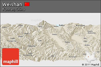Shaded Relief Panoramic Map of Weishan