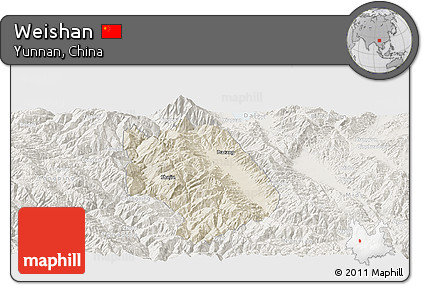 Shaded Relief Panoramic Map of Weishan, lighten