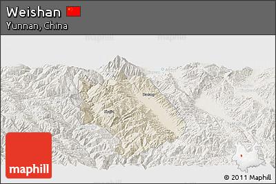 Shaded Relief Panoramic Map of Weishan, lighten