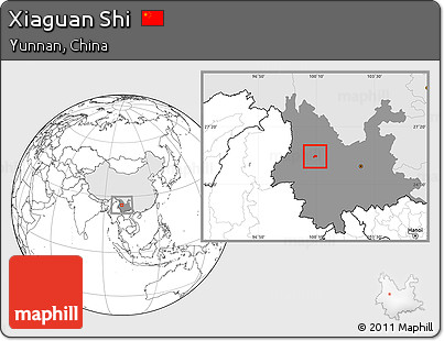 Blank Location Map of Xiaguan Shi, highlighted country, highlighted parent region