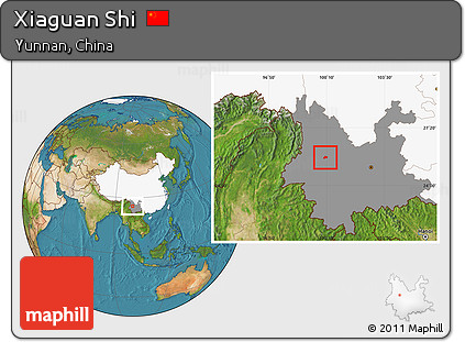Satellite Location Map of Xiaguan Shi, highlighted country, highlighted parent region