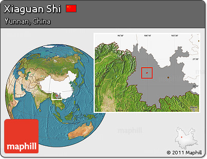 Satellite Location Map of Xiaguan Shi, highlighted country, highlighted parent region