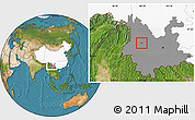 Satellite Location Map of Xiaguan Shi, highlighted country, highlighted parent region
