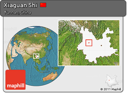 Satellite Location Map of Xiaguan Shi, highlighted parent region